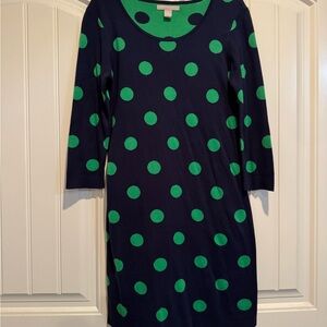 Banana Republic Polka Dot Long Sleeve Dress in Navy and Green